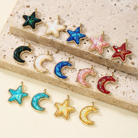 Star Moon Resin Pendants For Jewelry Making Gold Plated Alloy Frame Starburst Lunar Accessories DIY Craft Charms For Necklace Earrings Accessory