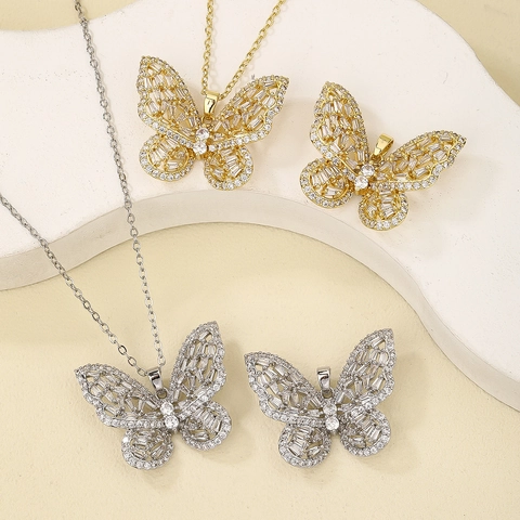 Luxury Copper Butterfly Pendant With Zirconia Paved Hollow Charm For DIY Jewelry Making Necklaces Accessory For Women
