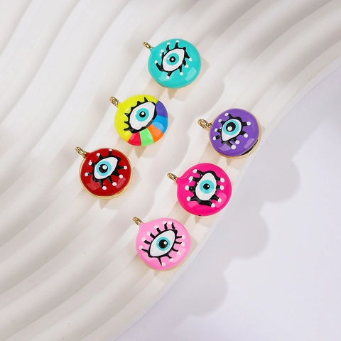 Round Evil Eye Charm Enamel Copper Pendant For DIY Jewelry Making Necklaces Bracelets Earrings Gold Plated Accessory