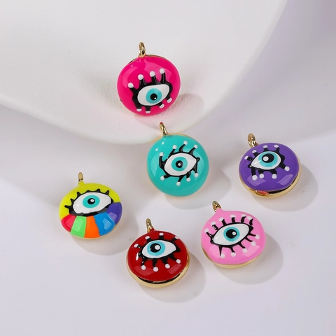Round Evil Eye Charm Enamel Copper Pendant For DIY Jewelry Making Necklaces Bracelets Earrings Gold Plated Accessory