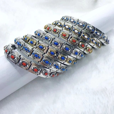 Vintage Italienisches Charm Armband Für Damen Herren Edelstahl Emaille Geometrische Elastische Modulare Stretch Armband Retro Modeschmuck