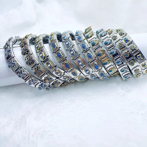 Vintage Italian Modular Link Bracelet Stainless Steel Flower Crown Owl Cross Patterns Unisex Fashion Stretch Jewelry Bracelet