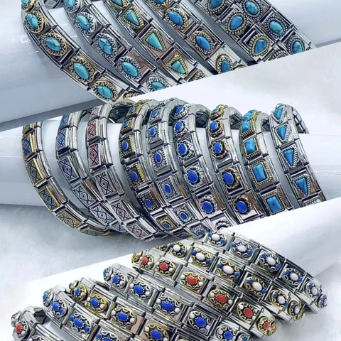 Vintage Italienisches Charm Armband Für Damen Herren Edelstahl Emaille Geometrische Elastische Modulare Stretch Armband Retro Modeschmuck