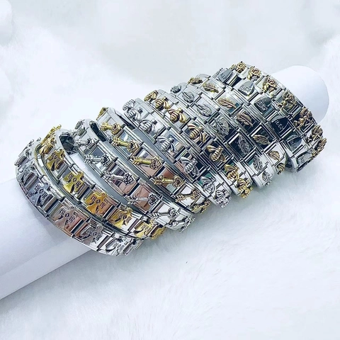 Italian Charm Bracelet Stainless Steel Modular Link Bracelet For Men Women Gold Silver Eagle Bee Cupid Heart Arrow Jewelry