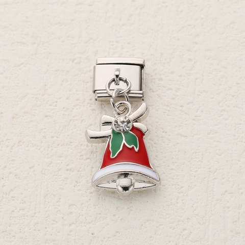 Christmas Italian Charm Links Stainless Steel Enamel Pendants For DIY Bracelet Making Bell Wreath Hat Candy Jewelry Charms