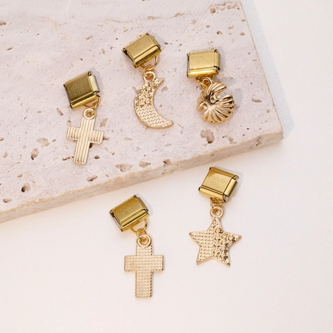 Ciondolo per Bracciale Modulare Stile Italiano Base in Acciaio Inossidabile Lega Zirconia Croce Luna Stella Pendenti DIY