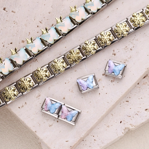 Italian Style Modular Charm Links For DIY Bracelet Stainless Steel Multicolor Resin Butterfly Heart Star Jewelry Accessories