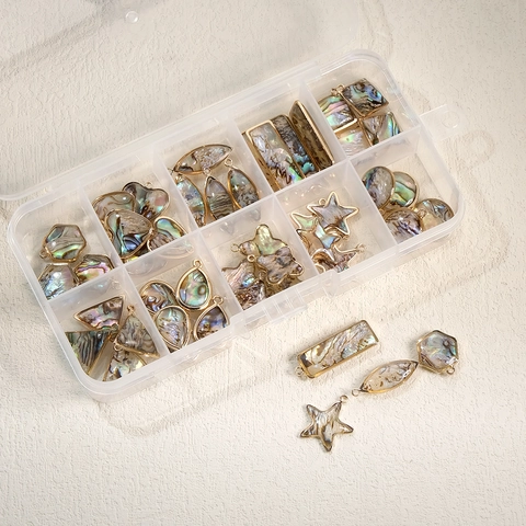 Natural Abalone Shell Geometric Pendant Gold Plated Copper For DIY Necklace Earring Making Heart Star Round Shell Jewelry Charm