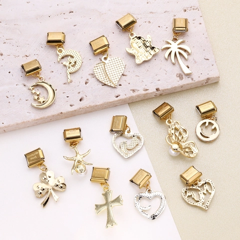 Stainless Steel Gold Italian Charms Pendant For DIY Bracelet Making Rhinestone Heart Moon Star Butterfly Cross Charms Link Accessory