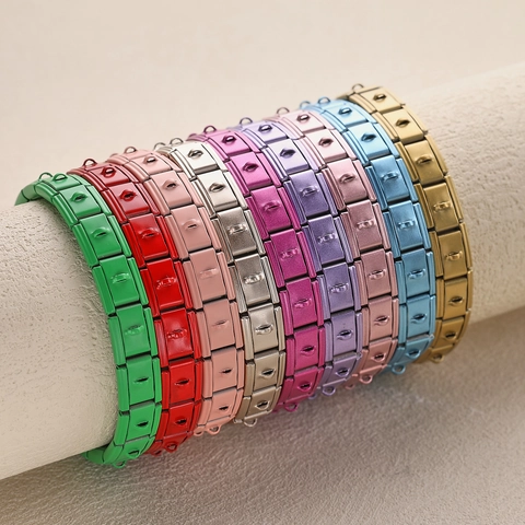 Stainless Steel Italian Charm Bracelet For Men Women Matte Modular Elastic Stretch DIY Link Bracelet Minimalist Jewelry