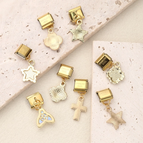 Breloque de Bracelet Modulaire Italienne en Acier Inoxydable Or pour Femmes Pendentif Étoile Trèfle Croix en Strass Alliage Bijoux DIY