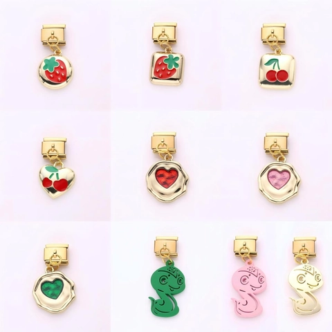 Ιταλικό Charm Link Βραχιόλι DIY Μενταγιόν Ανοξείδωτο Ατσάλι Χρυσό Επιμεταλλωμένο Φράουλα Κεράσι Καρδιά Φίδι Κοσμήματα Γυναικεία