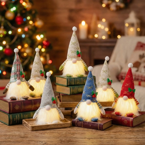 Weihnachts Leuchtender Gnom Plüschschmuck LED Aufleuchten Gesichtsloser Zwerg Puppe Polyester Heim Schaufenster Dekor Festliches Feriengeschenk