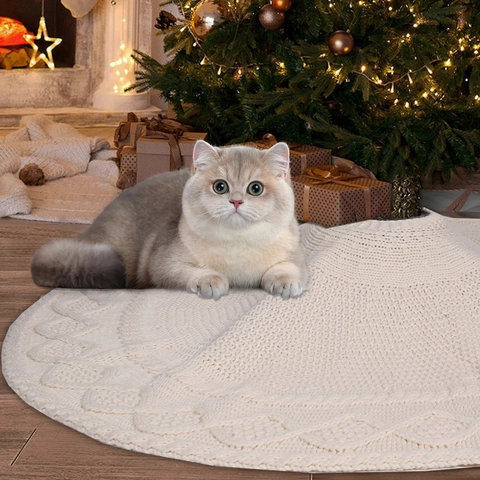Strick Weihnachtsbaumrock Stoff Weich Gestrickte Baumschürze Für Feiertag Weihnachten Zuhause Party Dekoration Rot Weiß