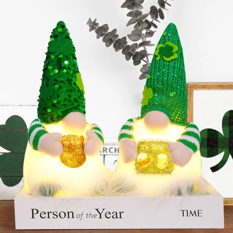 Gnomo Luminoso di San Patrizio Paillettes Verde Leprechaun Fortunato Bambola di Peluche Con Luce LED Decorazione Domestica Festival Irlandese