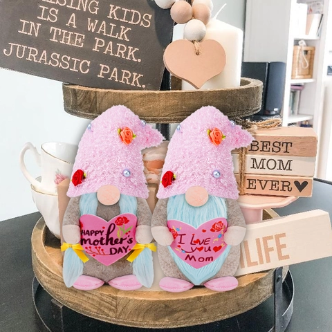 Mother's Day Gnome Plush Faceless Doll Ornament Pink Heart Flower Design Nordic Style Desktop Decoration For Mom Gift