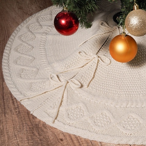 Strick Weihnachtsbaumrock Stoff Weich Gestrickte Baumschürze Für Feiertag Weihnachten Zuhause Party Dekoration Rot Weiß