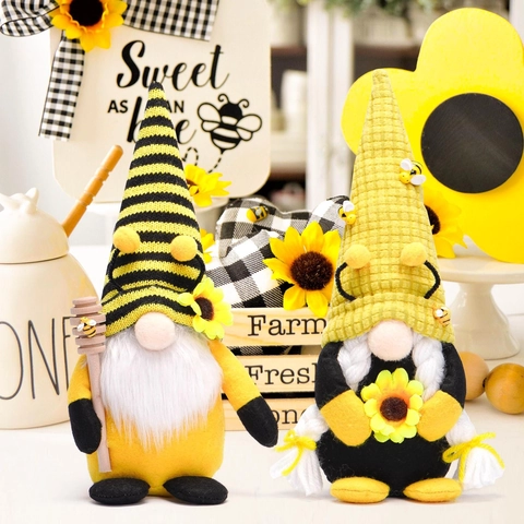 Bee Festival Gnome Plush Decoration Sunflower Honey Dipper Faceless Doll Ornament For Home Party Garden Farmhouse Decor