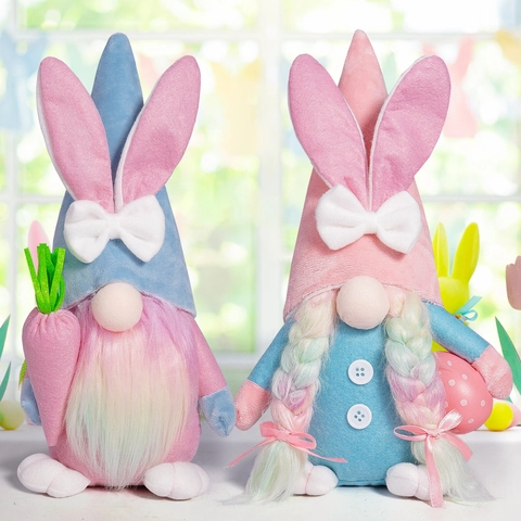 Gnomos De Pascua Peluche Conejo Orejas De Conejo Muñeca Sin Rostro Ornamento Decoración De Mesa Hecho A Mano Barba Arcoíris Poliéster
