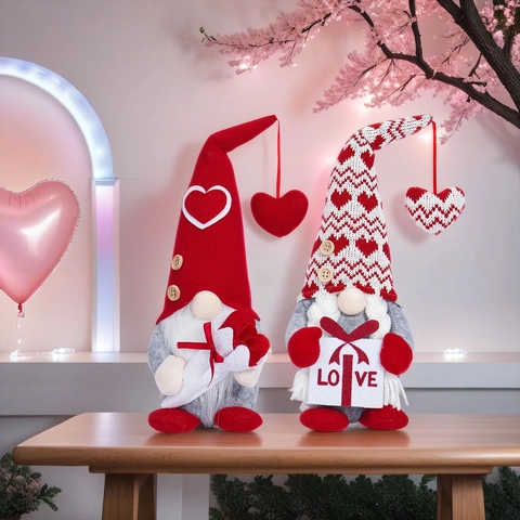 Valentine's Day Gnome Faceless Plush Doll Heart Rose Love Gift Scandinavian Tomte Decorations For Table Home Office