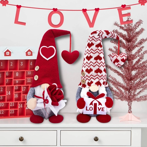 Valentine's Day Gnome Faceless Plush Doll Heart Rose Love Gift Scandinavian Tomte Decorations For Table Home Office
