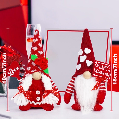 Valentine's Day Gnome Plush Doll Red White Heart Rose Faceless Dwarf Doll For Home Desktop Party Romantic Decoration Ornament