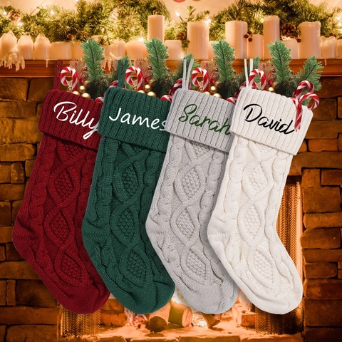 Calza di Natale Classica Grandi Calze a Maglia con Motivo a Trecce Decorazioni Appese Festive per Camino Casa Festa di Natale