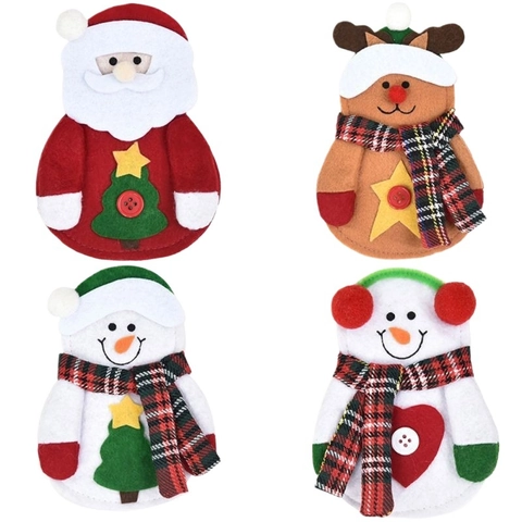 Portaposate di Natale in Feltro Con Motivo Renna Pupazzo di Neve Tasca Per Coltello Forchetta Cucchiaio Per Decorazione Tavola di Natale Accessori Feste