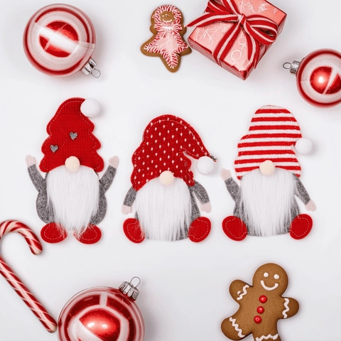 Porta Cubiertos de Gnomo de Navidad Rojo Gris Viejo Sin Rostro Bolsa para Cubiertos Decoración Mesa Navideña Artículos Fiesta