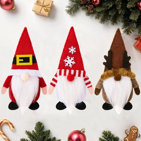 Christmas Gnome Cutlery Holder Set Fork Spoon Bag Table Decoration Santa Reindeer Snowflake Knit Fabric Party Decor