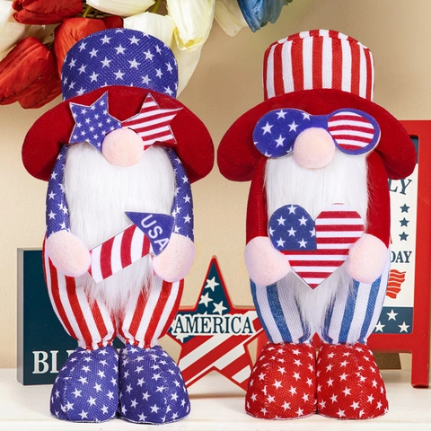 Patriotische Unabhängigkeitstag Zwerg Plüsch Dekoration Stars And Stripes Gesichtslos Puppe Rot Weiß Blau Festliche Ornament