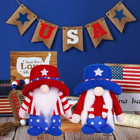 Décorations de Gnome du Jour de l'Indépendance des États-Unis Poupée Sans Visage en Peluche Thème Patriotique Décoration de Table