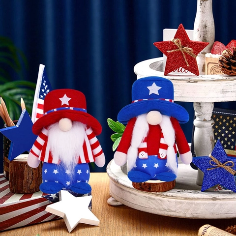 Décorations de Gnome du Jour de l'Indépendance des États-Unis Poupée Sans Visage en Peluche Thème Patriotique Décoration de Table
