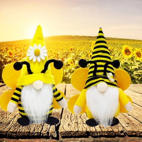 Bumblebee Gnome Peluche Poupée Tournesol Chapeau Rayé Rudolf Sans Visage Pour Printemps Table Jardin Maison Décoration