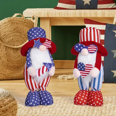 Patriotische Unabhängigkeitstag Zwerg Plüsch Dekoration Stars And Stripes Gesichtslos Puppe Rot Weiß Blau Festliche Ornament