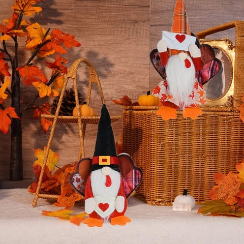 Thanksgiving Gnomes Plush Decorations Autumn Harvest Gnomes With Turkey Tail Maple Leaf Print Festive Gnome Ornaments Home Party Decor