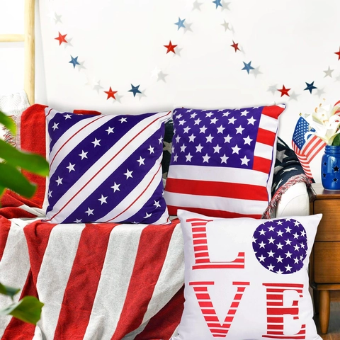 American Independence Day Decorative Pillow Stars And Stripes Pattern LOVE Letter Patriotic Home Decor Cushion For Party