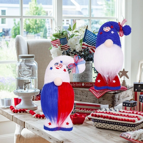 Giorno dell'Indipendenza Gnomo Decorazione Patriottica Peluche Elfo Decorazione da Tavolo Rosso Bianco Blu Stella Cuore Ornamento Casa