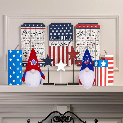 Gnomo Patriottico Giorno Dell'Indipendenza Bambola Senza Volto Ornamento Rosso Bianco Blu Stelle Strisce Peluche Decorazione Casa Per Festa Celebrazione