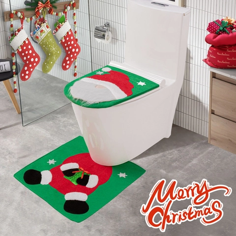 Christmas Toilet Seat Cover Set 2-Piece Santa Claus Gnome Pattern Fabric Bathroom Decor Festive Holiday Toilet Ornament