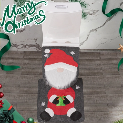 Kerst Kabouter Toiletdekselhoes En Badmat Polyester Grijs Rood Kerstman Badkamer Decoratie Voor Vakantie Huisfeest