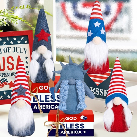Décorations Gnomes Jour de l'Indépendance 4 Juillet Statue de la Liberté Gnome en Peluche Ornements Table Maison Fête