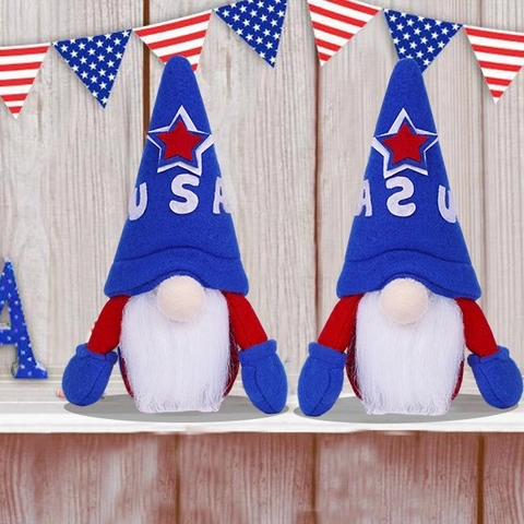 Decoración de Gnomo Patriótico del Día de la Independencia USA Rojo Blanco Azul Muñeca Sin Rostro Adorno de Escritorio