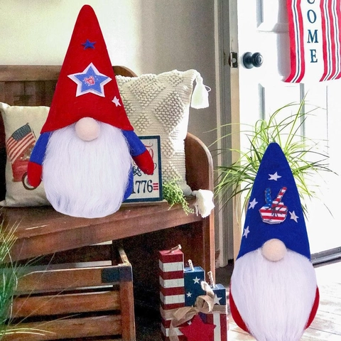 Gnomo Patriottico Giorno Dell'Indipendenza Bambola Senza Volto Ornamento Rosso Bianco Blu Stelle Strisce Peluche Decorazione Casa Per Festa Celebrazione