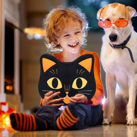 Halloween Schwarze Katze Plüschkissen Weiches Samt Deko Wurfkissen Für Heim Party Deko Festliche Kürbis Geist Ornament