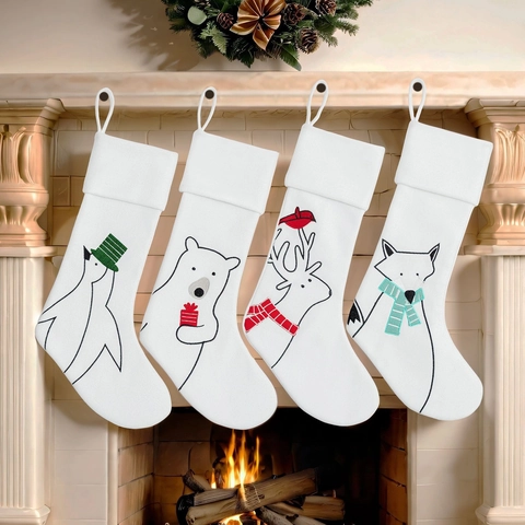 Große Weiße Nikolausstiefel Tier Rentier Pinguin Bär Fuchs Rot Grün Gestreift Hängende Weihnachtsdeko Für Kamin Zuhause