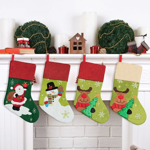 Polyester Kerstsok Hangend Ornament Kerstman Sneeuwpop Rendier Applicatie Voor Open Haard Kerstboom Decoratie
