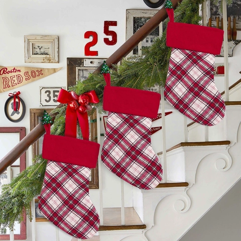 Rode Geruite Kerstsok Hangende Ornament Cadeautas Voor Kerstboom Open Haard Decor Vakantie Feest Feestelijke Benodigdheden