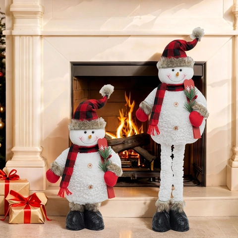 Weihnachten Rot Schwarz Karo Schneemann Puppe Mit Ausziehbaren Beinen Teleskop Stehende Schneemann Figur Für Haus Party Deko