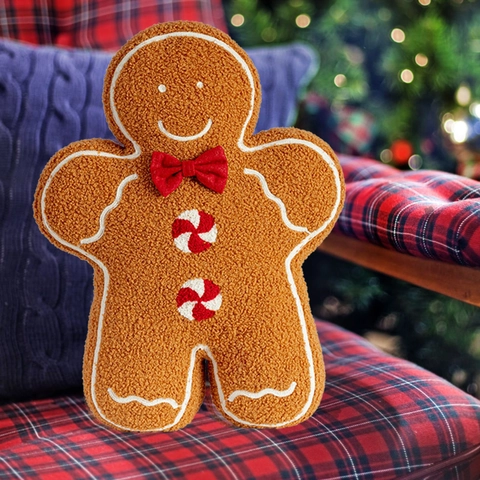 Coussin en Peluche Bonhomme de Pain d'Épices de Noël Polyester Doux Dessin Animé Bonhomme Biscuit Coussin Décoratif pour Maison